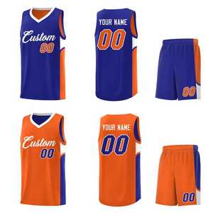 Ensemble de maillots de basket-ball personnalisés unisexe pour adultes, orange, blanc, jaune, sublimé, débardeur à col en V, short, maille respirante, 100% polyester - Product Image 2