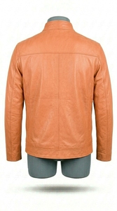 Chaqueta de Motociclista de Cuero Vacuno Naranja para Hombre, Cuello Alto, Cierre de Cremallera, Manga Regular, Estilo Biker Otoñal, Color Sólido, Alta Calidad - Product Image 2