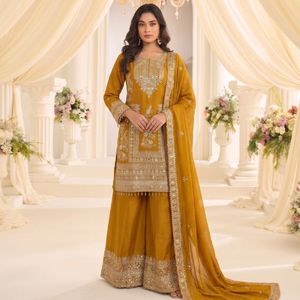 Heavy Soft Silk Elegant <b>Top</b> Bottom Set With Premium Real Mirror Embroidery <b>Net</b> Dupatta Wholesale Rate By Royal Export - Product Image 2