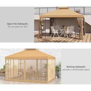 Gazebo da Giardino 10x12 Marrone con Doppio Tetto e Scaffali Angolari, Riparo Impermeabile in Acciaio per Esterni, Ideale per Villa, Cortile, Parco, Centro Commerciale - Product Image 5