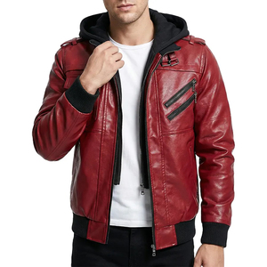 <b>Men's</b> Solid Color Leather Hooded <b>Biker</b> <b>Jacket</b> - Fully Customizable Motorcycle <b>Jacket</b> <b>Men's</b> Leather <b>Biker</b> <b>Jacket</b> - Product Image 4