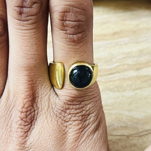 Elegant Design Black Onyx <b>Ring</b> Open band Brass <b>Ring</b> 18k Gold Plated Statement Jewelry Modern Handmade Wholesale <b>Mens</b> Trendy <b>Ring</b> - Product Image 2