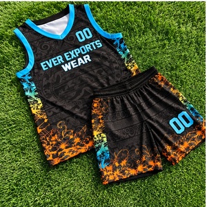 Maillot de basket-ball personnalisé noir cyan orange, ensemble de shorts d'uniforme de basket-ball par sublimation, nouveau design, logo personnalisé, numéros de joueur - Product Image 1