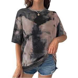 เสื้อยืดคอกลมทรงหลวม แขนสั้น ย้อมสีแบบ Tie Dye คุณภาพสูง ผ้าฝ้ายระบายอากาศดี สไตล์วินเทจ ย้อมสีแบบ Dip Dye และ Acid Wash - Product Image 1