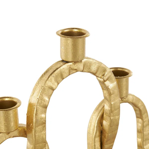 Modern Art Deco Gold Arch Candlestick Hand-Textured Triple Pillar Stand Elegant <b>Tabletop</b> Centerpiece for Festive Holiday Decor - Product Image 2
