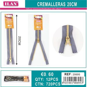 Cerniere Ilan 20 cm con denti in metallo per tessuto denim - Product Image 3