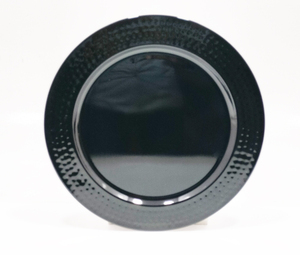 Assiette de présentation décorative ronde en acier inoxydable avec finition métallique foncée et bord texturé - Product Image 2