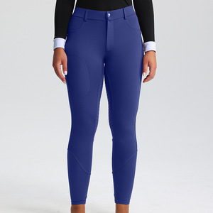 Pantalon d'équitation taille haute pour femme, long, avec coutures contrastées, blanc et bleu, en Spandex et Nylon, avec taille élastique - Product Image 6