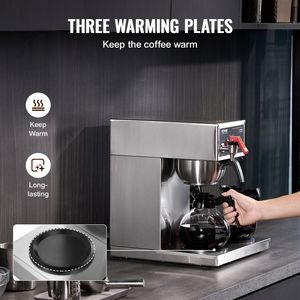 Caffettiera elettrica commerciale a goccia da 12 tazze con 3 caraffe di vetro e 3 scaldini per uso ufficio - Product Image 3