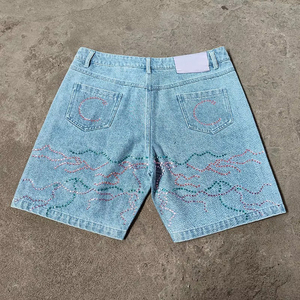 Short en jean pour homme, nouvelle collection, tailles adultes, vente en gros, logo personnalisé, short en jean avec strass pour homme, idéal pour le sport - Product Image 2