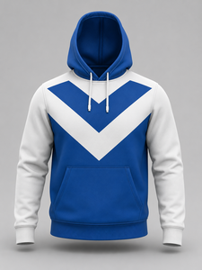 Men's Blue White Solid Hooded Pullover Regular Fit Casual Pocket Design Fleece 100% Bamboo Fiber Back Neck Logo Autumn Wear - Product Image 1