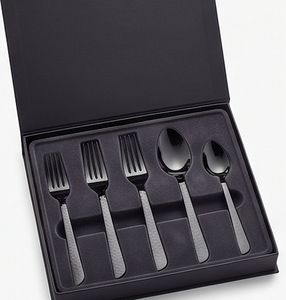 Ensemble de couverts en métal noir mat, design minimaliste, passe au lave-vaisselle, vaisselle de mariage, couverts avec poignée texturée - Product Image 6