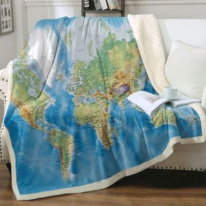60*80 Inches Navy Blue Modern Abstract World Map Sherpa Fleece Blanket 3D Printed World Travel Coral Fleece Blankets - Product Image 1