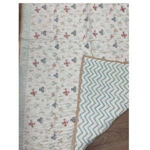 <b>Car</b> Design Organic Pure Cotton All-Season Comfortable Reversible Jaipur Hand Block Printed Soft Baby Quilt Hypoallergenic - Product Image 1