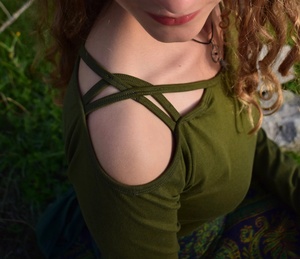 Handcrafted Bohemian Open Shoulder Long Sleeve <b>Top</b> with Criss Cross Boho <b>Festival</b> Shirt Summer Blouse for Women Plus Size - Product Image 4