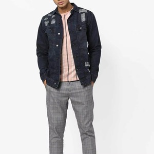 Men's Dark Blue <b>Denim</b> Jacket Turn-down Collar Casual Single Breasted Button Closure Washed Cotton <b>Material</b> Patch - Product Image 3