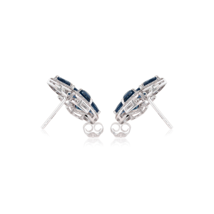 Magníficos Pendientes de Fiesta con Forma de Alas de Halo con Zafiros Azules y Diamantes, Oro Blanco Sólido de 14K, Joyería Fina - Product Image 6