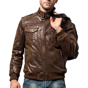 High Quality Autumn Varsity Jacket 100% Genuine Leather in Black Solid Style <b>Men</b> Customization Options Woven Stand Collar - Product Image 1
