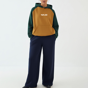 <b>Modest</b> Women Color Block Tracksuit <b>Set</b> 500GSM Cotton Fleece Hoodie Wide Leg Pants Winter Streetwear Wholesale - Product Image 3