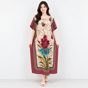 ชุดนอนสตรีพิมพ์ลายดอกไม้สีสันสดใสคอวีแขนสั้นหลวมยาวถึงเข่าเอวยางยืดเรยอน 100% ชุดนอนลำลองแบบนุ่มสบาย - Product Image 4