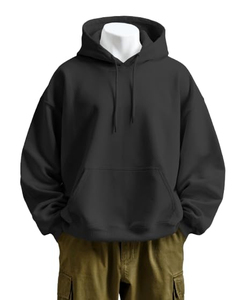 Sweat-shirt à capuche noir pour homme, couleur unie, avec poche, décontracté, tricoté, coupe ample, pour l'automne - Product Image 1