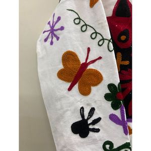 Hand Embroidered Velvet Cotton <b>Jacket</b> <b>Women</b> Mandarin Collar Full Sleeve Autumn Winter Bohemian Eye Pattern Open Front Coat - Product Image 4
