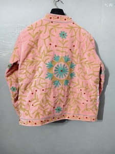 เสื้อแจ็คเก็ตกำมะหยี่หรูหราปักลายดอกไม้สไตล์โบฮีเมียนงานฝีมือศิลปะซูซานีแบบดั้งเดิม เหมาะสำหรับเทศกาลและวันหยุดพักผ่อน - Product Image 4