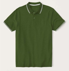 Polo homme vert olive uni à manches courtes en coton Oxford, coupe classique, respirant, avec boutons - Product Image 1