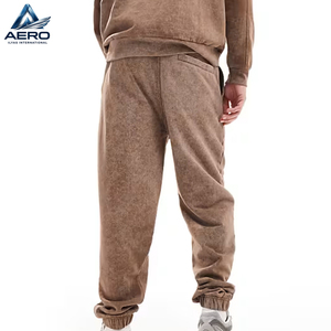 Vintage Faded Light <b>Brown</b> Tracksuit Plain Textured Wash Pullover Hoodie Ribbed Cuff Pants Set Oversized Streetwear - Product Image 4