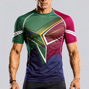 Men's Red <b>Black</b> Geometric <b>Compression</b> <b>Shirt</b> Short Sleeve Quick Dry Polyester Rash Guard Top - Product Image 2