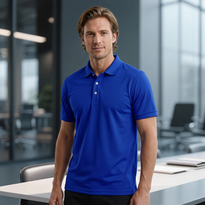 Camisa de Hombre Azul de Manga Corta, 100% Algodón Piqué, Corte Regular, Color Sólido Informal, Diseño de Punto Transpirable - Product Image 5