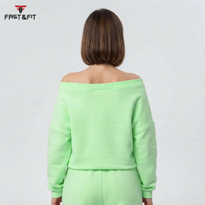 Polyester Cotton Knitted Fabric High Quality Printed Autumn Oversized <b>Sweatshirt</b> Streetwear Slash Neck <b>off</b> <b>Shoulder</b> Front Logo - Product Image 5