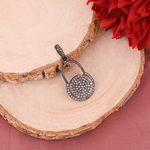 Colgante Pequeño con Forma de Candado, Plata de Ley 925, Bañado en Rodio Negro, con Diamantes Naturales Incrustados, Estilo Vintage, Tamaño 30x20MM - Product Image 2