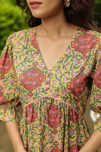 Elegant Hand Block Print Cotton Women Dress With Sewing Pattern Maxi Standard <b>Plus</b> <b>Size</b> New Arrival Women Clothing Custom Dress - Product Image 2