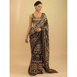 Impresionantes lentejuelas negras Georgette Festival Wear Saree con blusa - Product Image 5