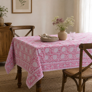 Floral Printed Cotton Tablecloth | Elegant <b>Dining</b> <b>Table</b> <b>Cover</b> for Home Kitchen Party Wedding & Hotel | Washable Decorative <b>Table</b> - Product Image 3