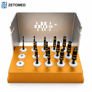 Kit de forets chirurgicaux pour implants dentaires avec forets d'ostéotomie à revêtement noir et organisateur - Product Image 1