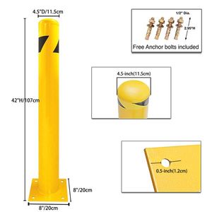 Dissuasore di sicurezza giallo da 42 pollici verniciato a polvere con 8 bulloni di ancoraggio, barriera di parcheggio in acciaio per la sicurezza stradale - Product Image 2