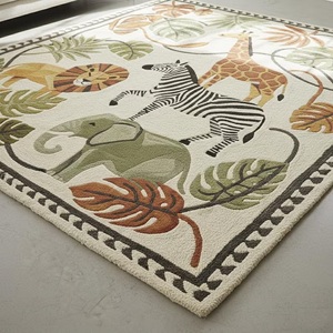 Safari Animal Kids Area Rug Jungle Theme Hand Tufted Carpetfor Nursery Playroom Bedroom Soft Plush Decorative <b>Floor</b> Rug for Kids - Product Image 2