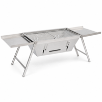 Barbecue portable en acier inoxydable, barbecue au charbon de bois pliable avec tables latérales pour pique-nique en plein air, camping, cuisine