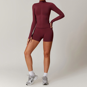 Ensemble de vêtements de fitness 3 pièces pour femmes, en Spandex/Nylon 220g, taille haute, respirant, sans couture, couleur unie, longueur intégrale, Leggings et Yoga, Vente en gros - Product Image 6