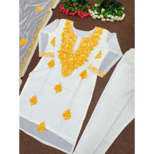 Conjunto de Traje de Fiesta Elegante para Mujer con Bordado Kashmiri, Incluye Pantalón y Dupatta - Product Image 3