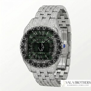 Reloj de Pulsera de Acero Inoxidable con Diamantes Negros y Cristal Cuadrado de 39 mm, Estilo Antiguo de Dibujos Animados Cartier Santos-Dumont, Cuarzo Analógico con Números Romanos ETA - Product Image 2