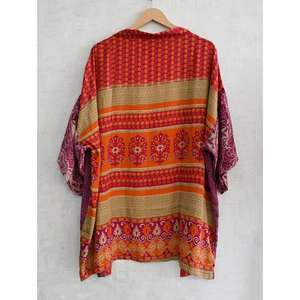 Kimono de Seda Indio Hecho a Mano para Mujer, Bata Corta Estampada para Dormir, Ropa de Dormir Informal - Product Image 4