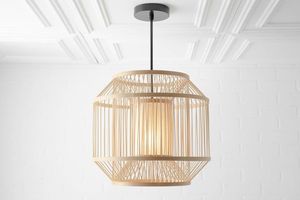 Lampe suspendue artisanale en rotin écologique, abat-jour tissé, luminaire bohème pour chambre à coucher ou hôtel - Product Image 2