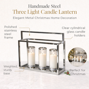 Handmade Steel Three Light Candle <b>Lantern</b> | Elegant Metal Christmas Home Decoration | Wedding Table Decor | Festive Centerpiece. - Product Image 5