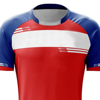 T-shirt sportif à manches courtes pour homme, rouge, bleu et blanc, col rond, séchage rapide, tricoté en polyester, coupe classique
