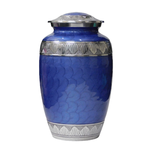 Urne funéraire en aluminium pour adulte avec gravure, finition en étain bleu ciel et noir, fournitures funéraires en métal pour cendres humaines - Product Image 5