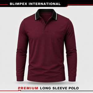 Polo homme de haute qualité, personnalisé, à manches longues, en mélange de polyester, avec poche poitrine - Product Image 1