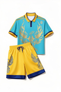 Conjunto de Entrenamiento de Boxeo Personalizado, Camiseta y Pantalones Cortos a Juego, Azul y Amarillo, Poliéster Transpirable, Ropa Deportiva de Verano para Combate - Product Image 1